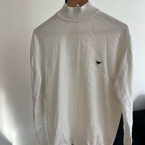 Emporio Armani White Turtleneck Sweater with Navy Logo
